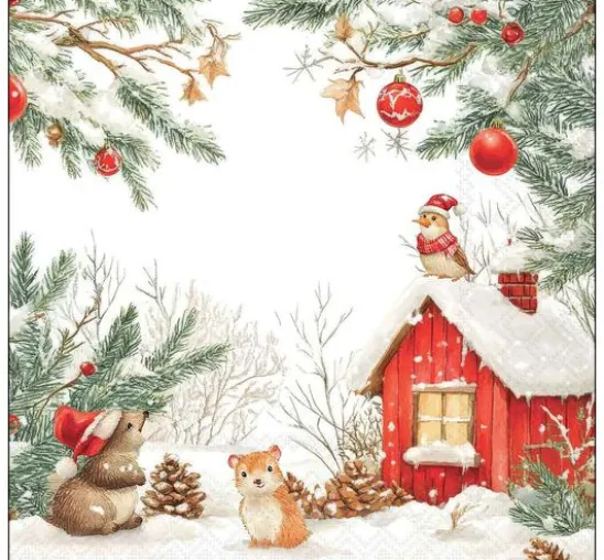 Serviette "Hütte im Winterwald"