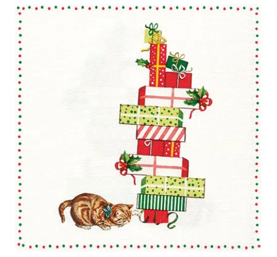 Serviette "Katze und Geschenke"