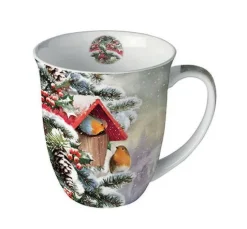 Serviette "Rotkehlchen Winterhaus"