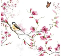 Serviette "Vogel auf Blütenzweig"