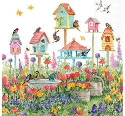 Serviette "Vogelhäuser im Garten"