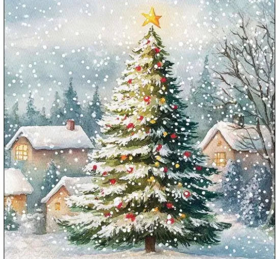 Serviette "Weihnachtsbaum im Schnee"