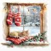Serviette "Winterfenster mit Katze"
