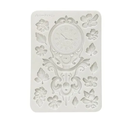 Silikonform A5 "Gardens of Time", Clock and Flowers