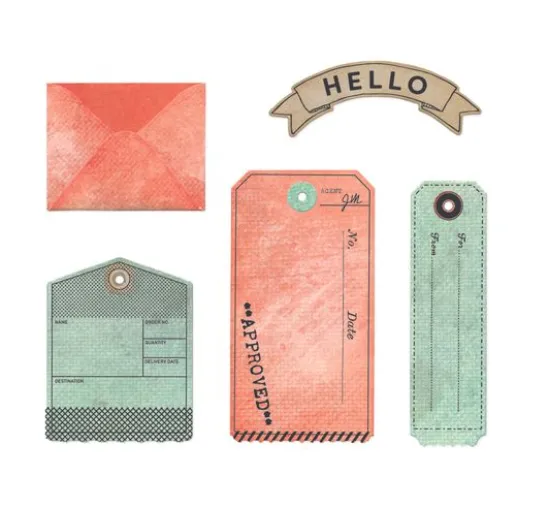 Sizzix Framelits Stanzschablone und Clear Stamps "Tag It by 49 & Market"