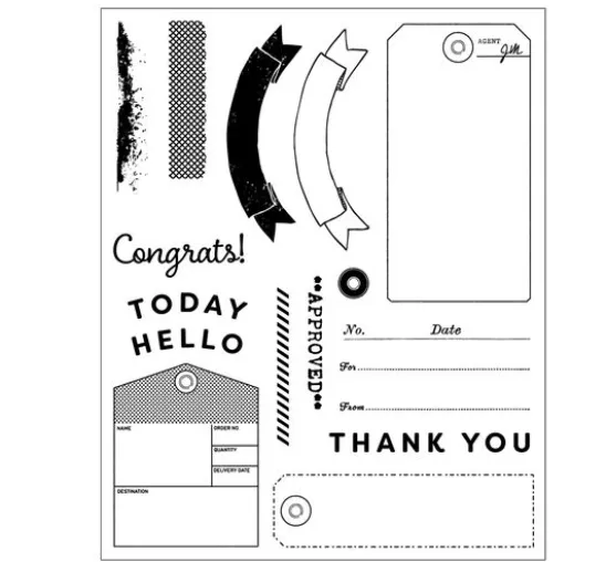 Sizzix Framelits Stanzschablone und Clear Stamps "Tag It by 49 & Market"