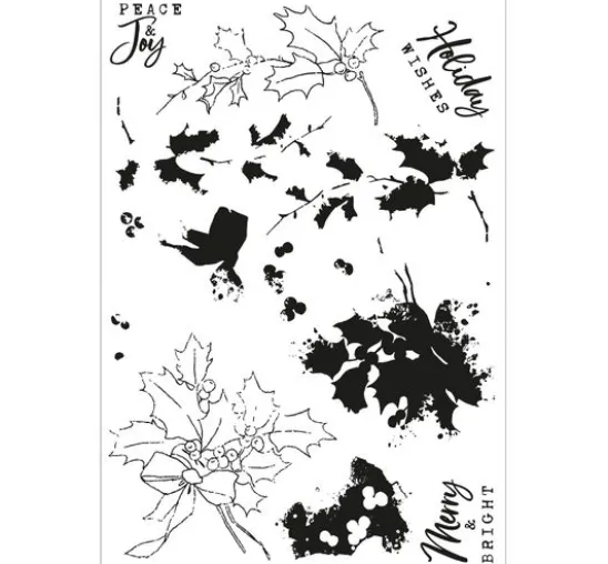 Sizzix Stanzschablone und Clear Stamps "Pencil Line Holly by 49 and Market"