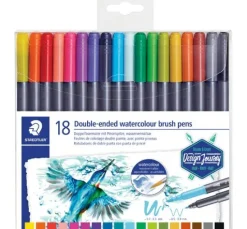 STAEDTLER Doppelfasermaler mit Pinselspitze, 18 St.