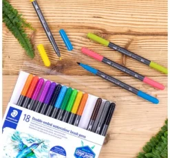 STAEDTLER Doppelfasermaler mit Pinselspitze, 18 St.