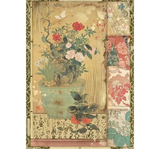 Stamperia Motiv-Strohseiden Sortiment "Oriental Garden", DIN A6, 8er Set
