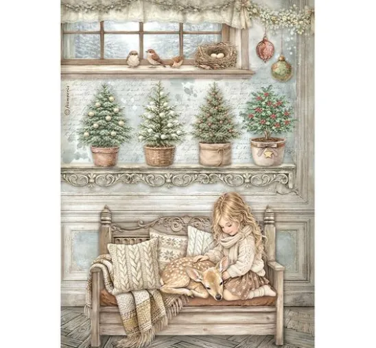 Stamperia Motiv-Strohseiden Sortiment "White Christmas", DIN A4 , 6er-Set