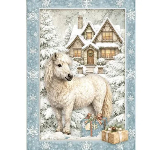 Stamperia Motiv-Strohseiden Sortiment "White Christmas", DIN A6, 8er Set