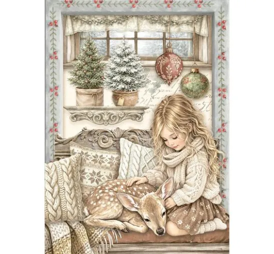 Stamperia Motiv-Strohseiden Sortiment "White Christmas", DIN A6, 8er Set