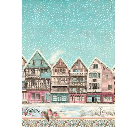 Stamperia Motiv-Strohseide "Winter Magic - Village"