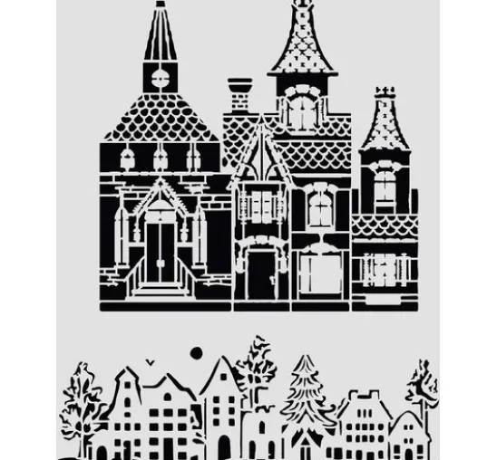 Stamperia Schablone "Christmas House", 20 x 25 cm