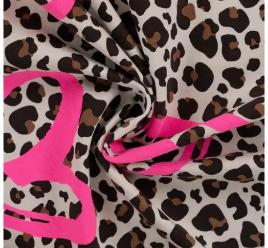 Sweat-Stoff Neon Print "Leopard mit Herz"