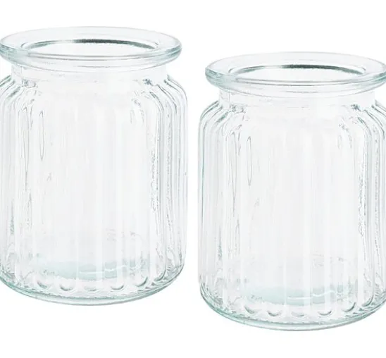 VBS Glaswindlicht-Vase "Grooves", 2 Stück
