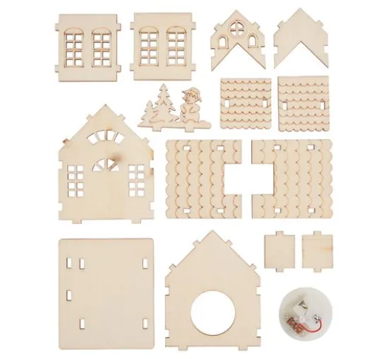 VBS Holzbausatz "Haus mit Turm und Schneemann", inkl. LED