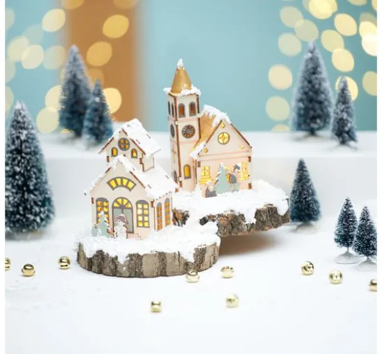 VBS Holzbausatz "Haus mit Turm und Schneemann", inkl. LED