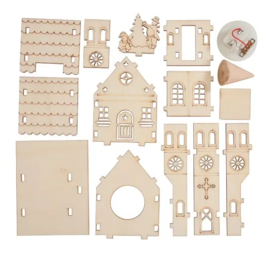 VBS Holzbausatz "Kirche mit runder Turmspitze", inkl. LED