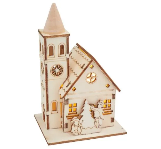 VBS Holzbausatz "Kirche mit runder Turmspitze", inkl. LED
