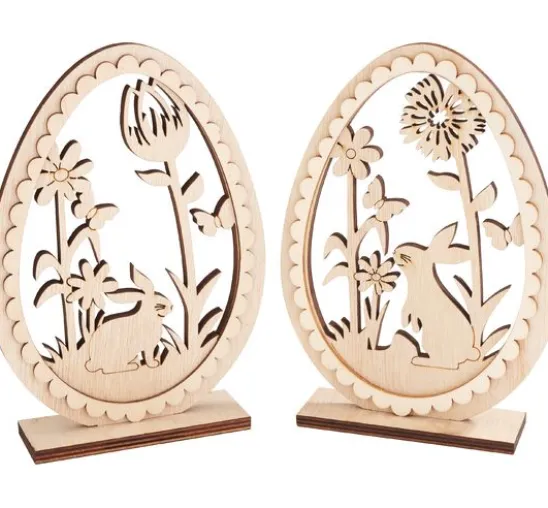 VBS Holz Deko-Ei-Aufsteller "Osterhasen", 2er-Set