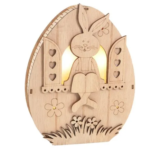 VBS Holz-Ei mit LED "Hase im Fenster"