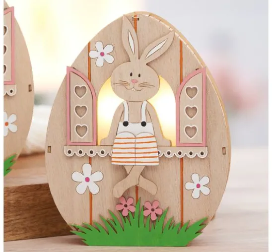 VBS Holz-Ei mit LED "Hase im Fenster"