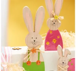 VBS Holz-Hasen "Bonni und Blümchen", 2er-Set
