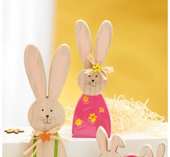 VBS Holz-Hasen "Bonni und Blümchen", 2er-Set