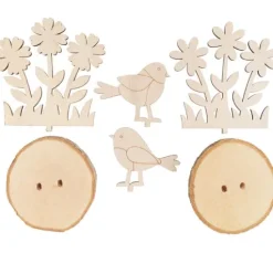 VBS Holzsteckmotiv auf Rindenscheiben "Vögel und Blumen"