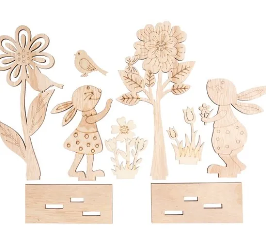 VBS Holz-Steckmotive "Hasenpaar mit Blumen", 2er-Set