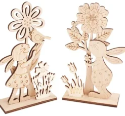 VBS Holz-Steckmotive "Hasenpaar mit Blumen", 2er-Set