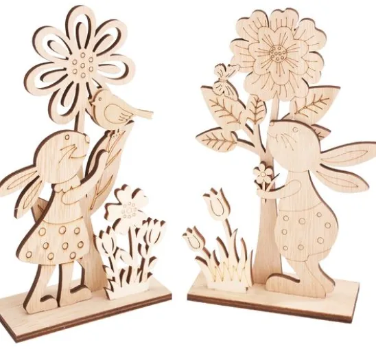 VBS Holz-Steckmotive "Hasenpaar mit Blumen", 2er-Set