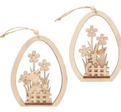 VBS Holz-Steckmotiv Ei-Anhänger "Hase mit Möhre und Ei", 2er-Set