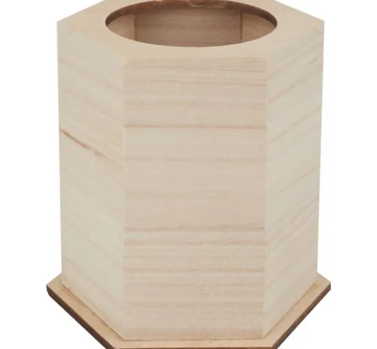 VBS Holz-Stiftebox, sechseckig