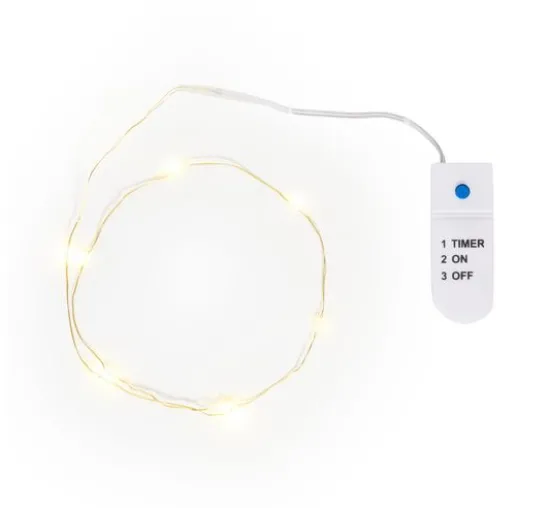 VBS Micro-LED-Lichterkette, goldfarbener Draht, mit Timer 6/18 Std., 10 LEDs