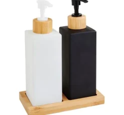 VBS Seifenspender-Set "Black & White", mit Bambus-Tablett