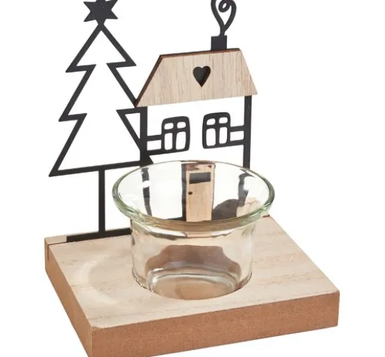 VBS Teelichthalter "Haus & Tanne", inkl. Teelichtglas
