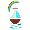 Wachsmotiv "Segelboot mit Regenbogen"