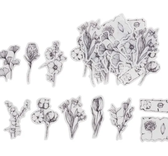 Washi Sticker "Blumen Schwarz/Weiß"